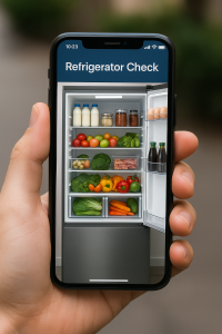 外出先から冷蔵庫の状態を確認するアプリ画面