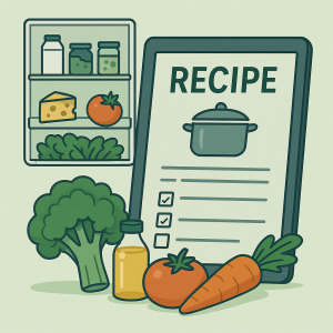 スマート冷蔵庫で食材を管理するアプリ画面の例