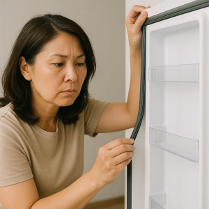 冷蔵庫のドアパッキンをチェックしている