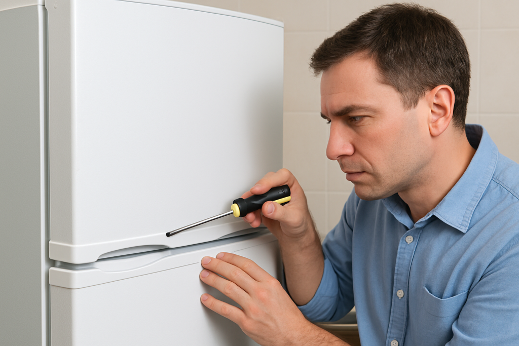 冷蔵庫内部を掃除しているシーン