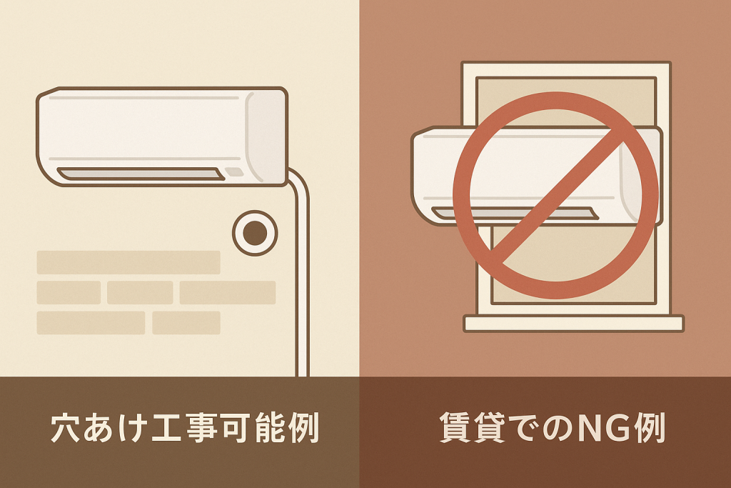 壁に穴をあける場合の工事可否と賃貸での確認ポイントを示す図