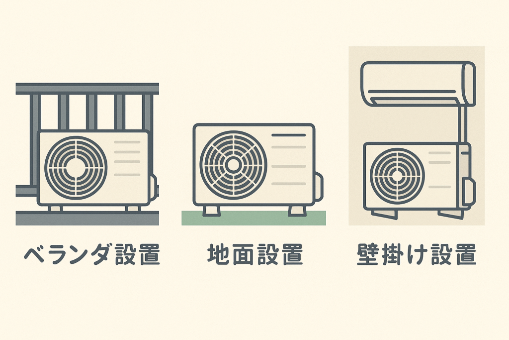 室外機を設置できる場所の比較と注意点を示した図